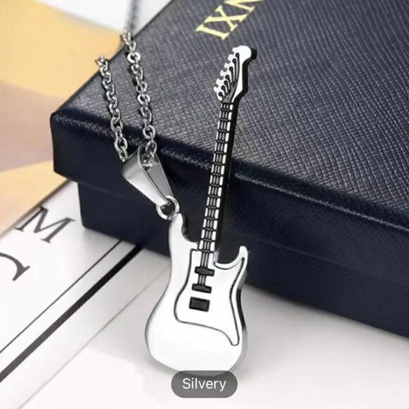 Silver Tone Electric Guitar Necklace and Pendant #620 - Picture 1 of 9